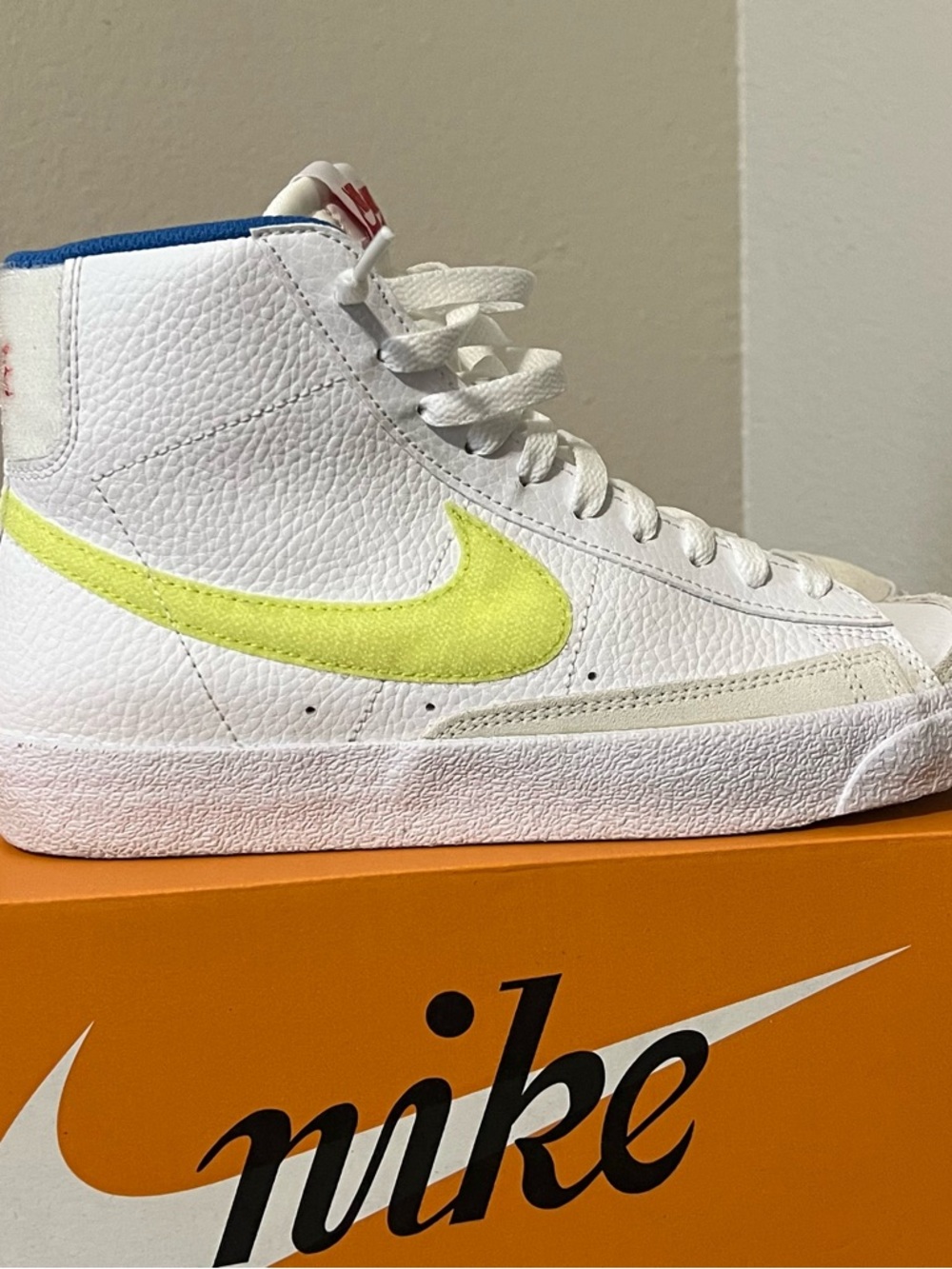 Nike White High-Top Sneakers with Pale Lime Swoosh - Picture 7 of 9